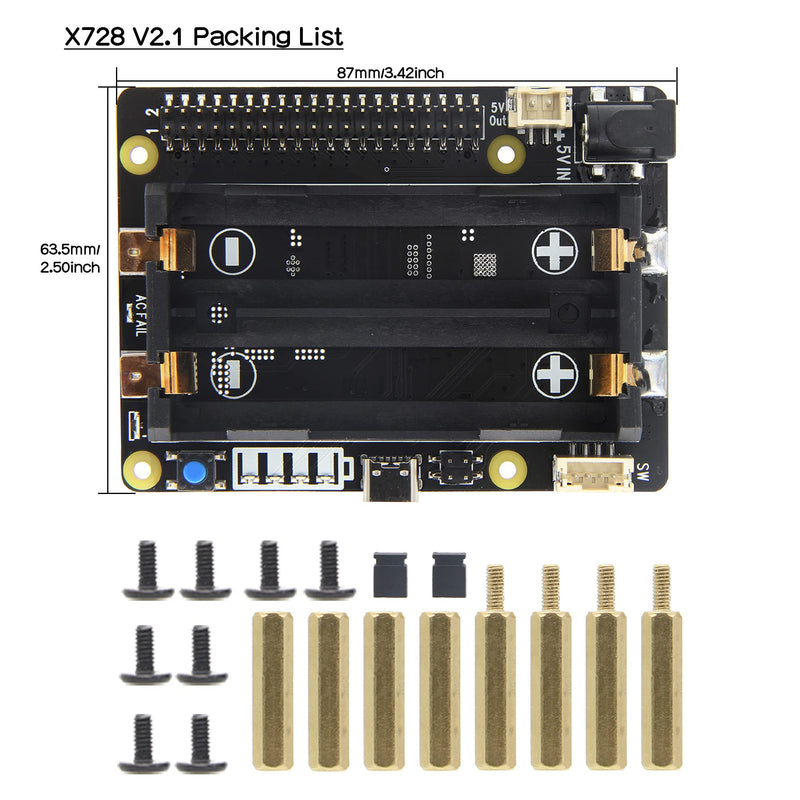 Geekworm Raspberry Pi UPS, X728 V2.1 (Max 5.1V 6A) 18650 UPS & Power Management Board with AC Power Loss Detection, Auto On & Safe Shutdown Function for Raspberry Pi 4B/3B+/3B