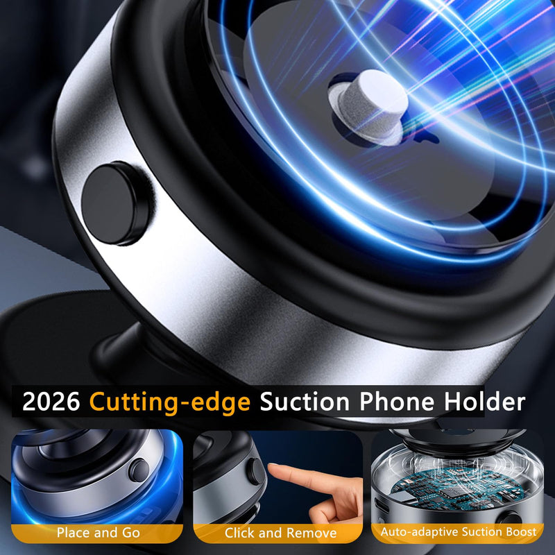 Electric Vacuum Magnetic Phone Holder for Car/Gym/Mirror/Marble Wall, Auto-Seal & Quick Release Suction Cup Phone Mount, 360° Adjustable for MagSafe Car Phone Mount for iPhone 17/16 Pro Max Silver