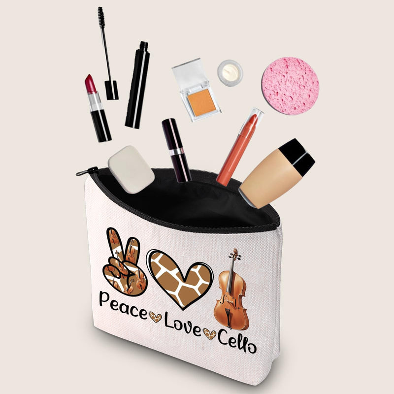 JXGZSO Musician Gift Cello Instrument Makeup Bag Peace Love Cello Toiletry Bag With Zipper Cello Lover Gift