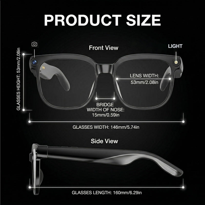 AI Smart Glasses 1080P Camera Translator Bluetooth Photochromic Lens | Record crisp 1080P HD first-person POV video anytime M02