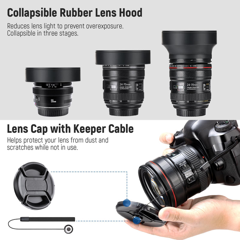 NEEWER 37mm Lens Filter Kit: UV, CPL, FLD, ND2, ND4, ND8, Lens Hood and Lens Cap Compatible with Canon Nikon Sony Panasonic DSLR Cameras with 37mm Lens UV+CPL+FLD+ND2+ ND4+ND8