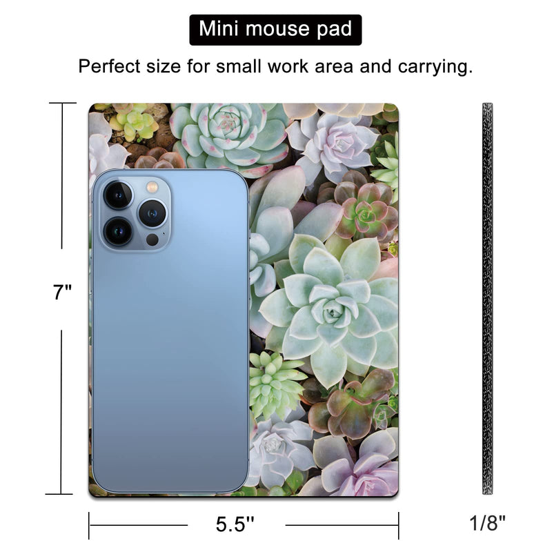 Cyanbone Small Mouse Pad Cute, Mini Mouse Pads for Wireless Mouse and Laptop, Travel Mousepad with Designs - Pretty Succulent, Portable Mousepads - 5.5 x 7 in, Computer Accessories for Women Small - 5.5"x7" Pretty Succulents
