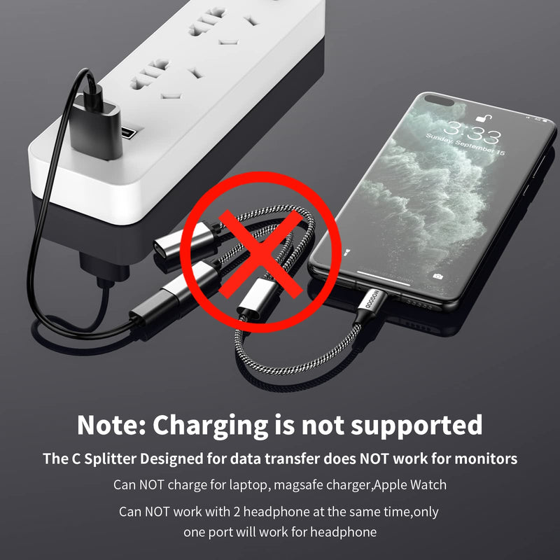 USB C to USB C Female Adapter USB Y Splitter Cable,USB C Male to 2USB-C Female Cord Converter,Dual Double USB C Port Hub USB C Split Adapter for Mac,Xbox One Series X/S,PS4,PS5,Laptop(NOT for monitor) 1 pack Black