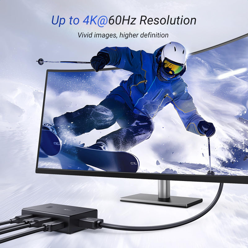 UGREEN HDMI KVM Switch 1 Monitor 2 Computers, 4K@60Hz, with 4 USB Ports | KVM Switches, Sharing One Monitor Keyboard Mouse Printer, with 2 HDMI + 2 USB Cables, Desktop Controller, No EDID Emulation