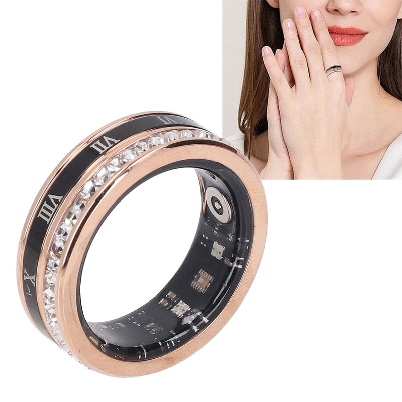 Smart Ring, Diamond Decorated Titanium Steel Fitness Tracker with Exercise Tracking, Steps Counter, Rotatable Design, Swim Proof Activity Tracker for Swimming Running 10