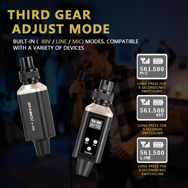 UHF Wireless XLR Transmitter and Receiver with Carry Case, Professional Wireless Microphone XLR Adapter for Dynamic & Condenser Mics and Audio Mixer Pa System, Rechargeable, 200ft Range.