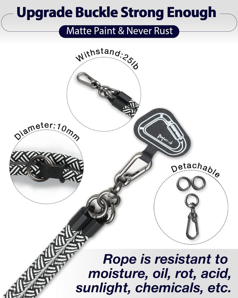 project-cb Cell Phone Lanyard ×1,Phone Lanyard Patch ×2,Phone Strap,Universal Lanyard for Phone,Crossbody Phone Strap,Neck Phone Lanyard (White-Black) White-black