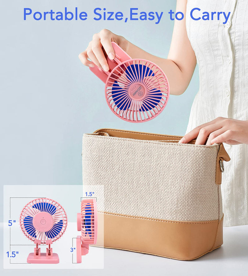 JZCreater USB Desk Fan, 5INCH Mini Fan, 3 Speeds Adjustable Desktop Table Cooling Fan in Single Button , Rotation Strong Wind, Quiet Personal Mini Fan for Home Desktop Office Travel,（Pink Blue) Pink Blue