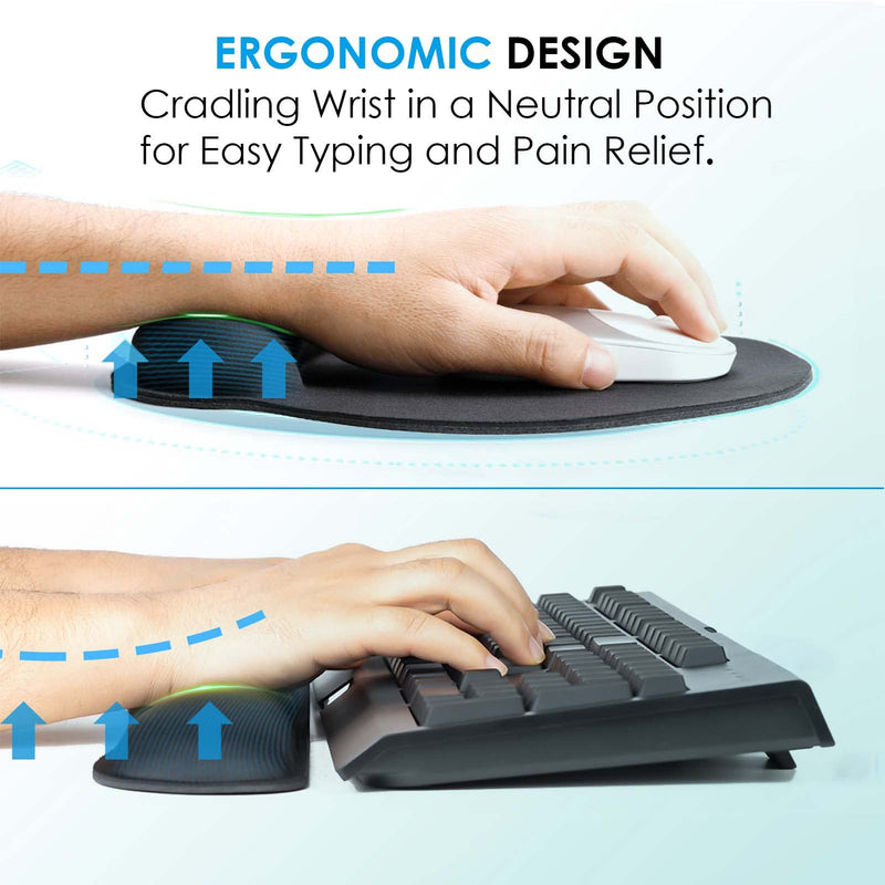 KTRIO Ergonomic Mouse Pad with Wrist Support, Comfortable Keyboard Wrist Rest, Memory Foam Wrist Pad for Keyboard, Mouse Pad Sets for Easy Typing & Pain Relief for Computer, Office & Home, Black 2-in-1 (17.5" x 8.6")