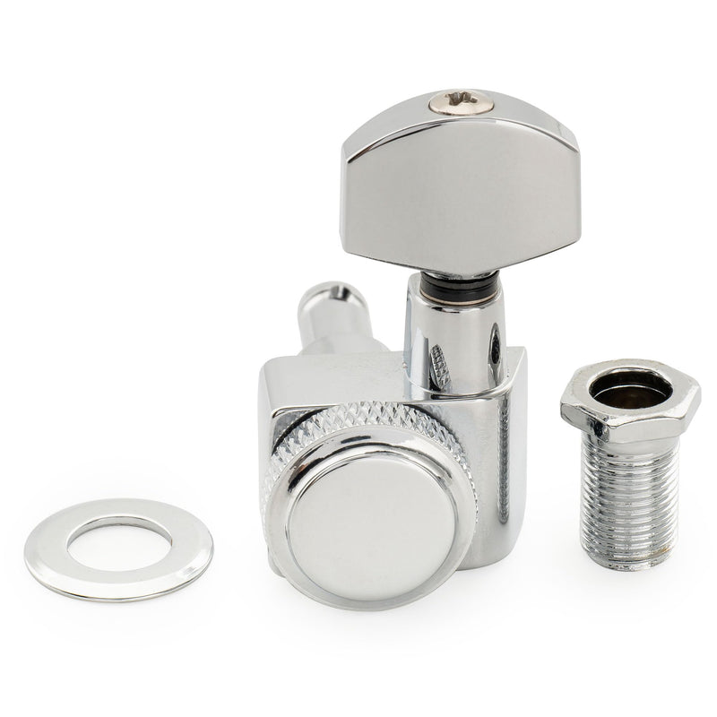 [AUSTRALIA] - Musiclily Pro Left-Handed 6-in-line 18:1 Ratio 2-Pin Full Sealed Locking Machine Heads Tuners Tuning Pegs Keys with Hex Button for Fender Strat Tele Style Electric Guitar, Chrome 6L Chrome 