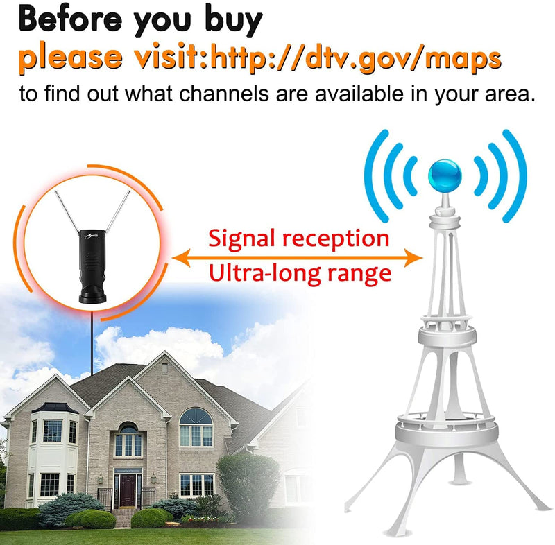 HIDB TV Antenna for Smart Indoor, Long Range Rabbit Ears Without Cable, Digital Free-to-air HDTV Channels，Stickiness Base Easy Placement Both Suitable Home Car