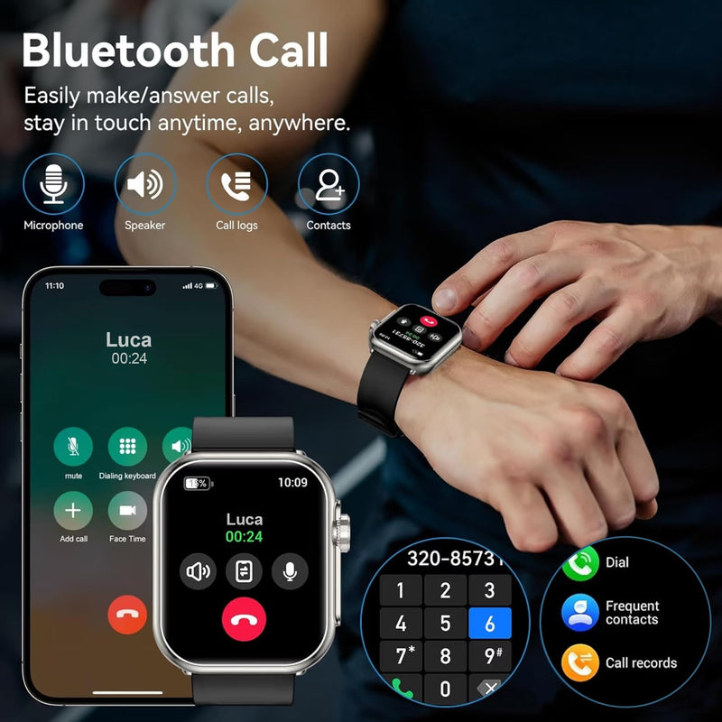 Advanced Smart Watch for Men Women - 2.04" HD Health Smart Watches with Answer/Make Call, 24H Heart Rate Monitor Smartwatch for iOS/Android Black