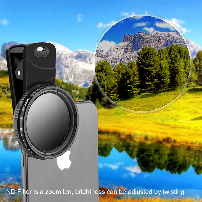 NEEWER 37mm Clip On ND2-ND400 Phone Lens ND Filter Kit: Adjustable Neutral Density Filter with Phone Clip Compatible with iPhone 14/14Pro/14Pro Max Samsung Android Smartphones iPad and More