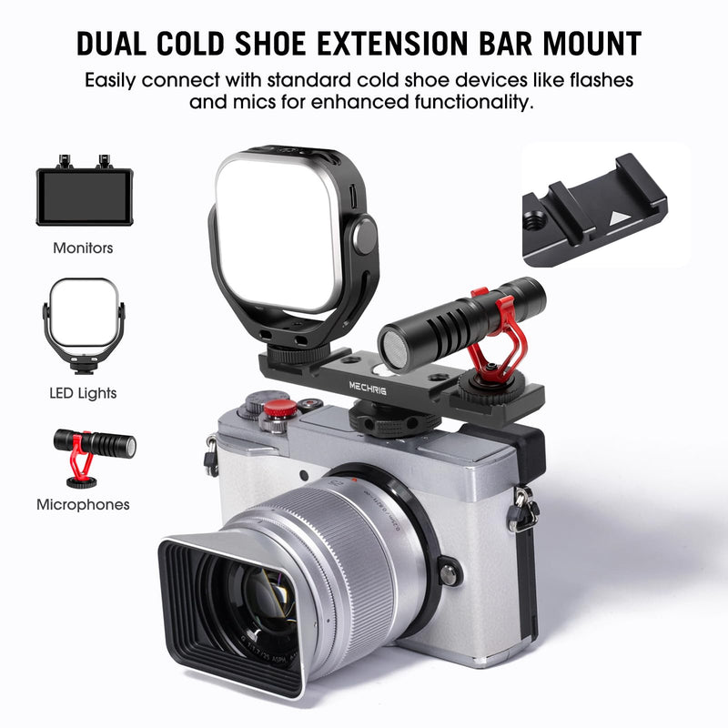 [AUSTRALIA] - Dual Cold Shoe Extension Bar Mount, Aluminum Dual Hot Shoe Mount Bracket with 1/4" Thread & Cable Slot, Cold Shoe Bracket for DSLR Camera LED Video Light Microphone Monitor (62034) 