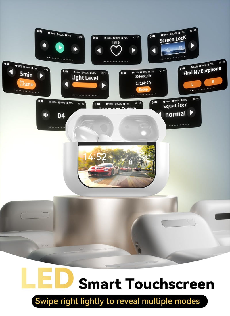 Wireless Earbuds, Smart Touchscreen Ear Buds, ANC Headphones, Bluetooth 5.4 | 48H Playtime, ENC Clear Calls, 13mm Drivers, 5 EQ Modes, Hi-Fi Deep Bass, Lightweight Fit, for iPhone/Android/Pad Off White