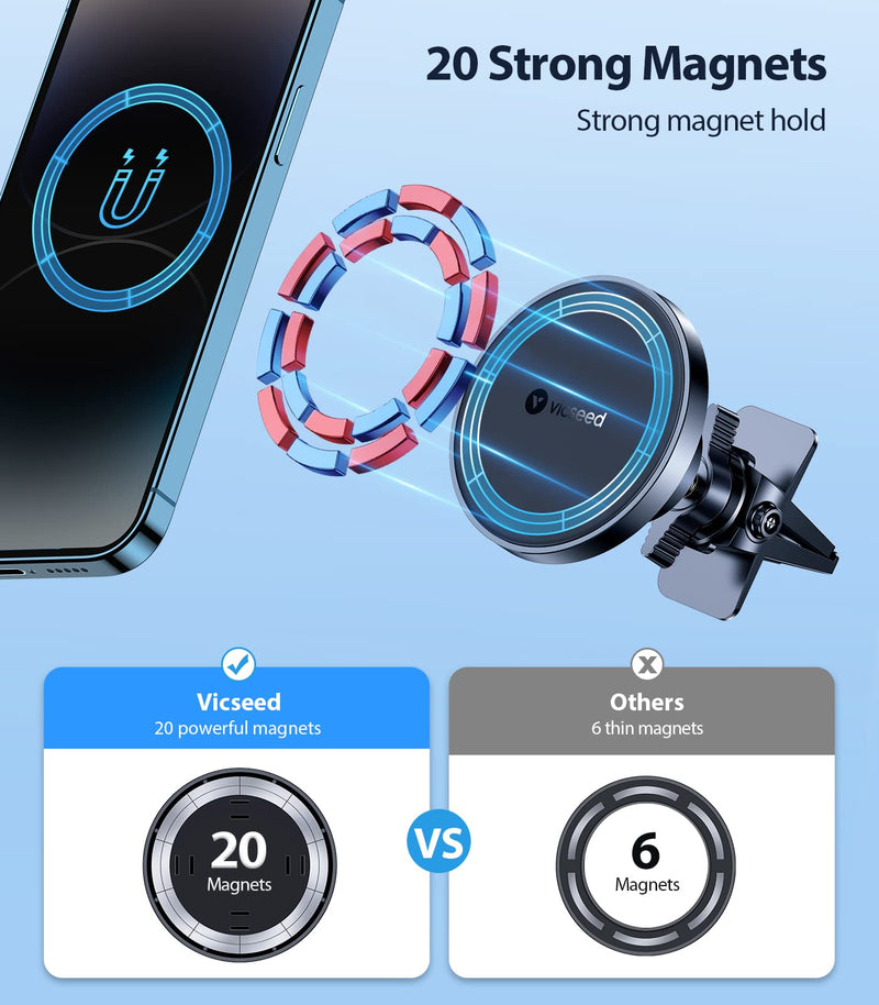 VICSEED for MagSafe Car Mount【Upgraded Strongest Magnet Power】 Magnetic Phone Holder for Car Vent 360 Adjustable Magnetic Car Phone Holder Mount for iPhone 15 14 13 12 Pro Max Plus Mini Black