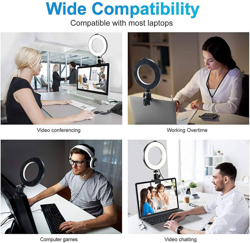 [AUSTRALIA] - Ring Light for Computer, Video Conference Kit, 6" Ring Light with Clamp Mount & 10 Brightness Level，Desktop Light for Remote Meeting, YouTube, Selfie, Makeup, Live Streaming,Business Video Call 