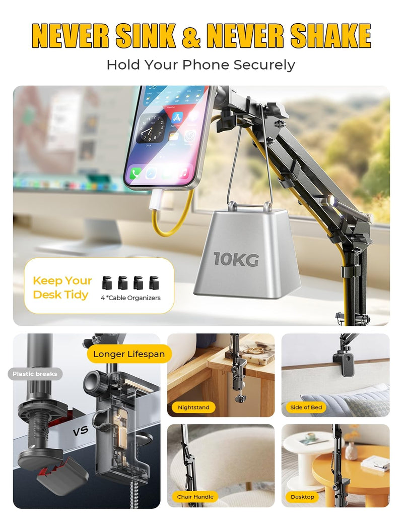 LISEN Gooseneck Phone Holder for Bed Magsafe Phone Stand for iPhone 16 15 Stand Holder for Desk Magnetic Phone Stand Adjustable for Magsafe iPhone Accessories Overhead Phone Mount Bed Accessories