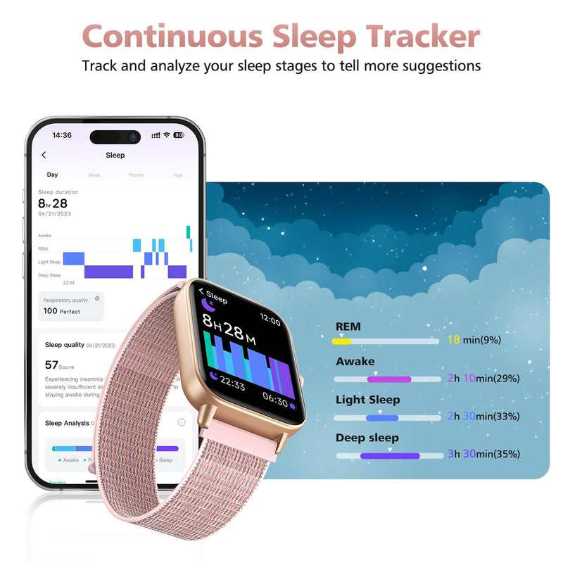 Smart Watches for Women, 1.85" Alexa Fitness Trackers with Call & SMS, Heart Rate, SpO2, Stress & Sleep Monitor, IP68 Waterproof Smartwatch for Android iPhone Samsung etc., 100+ Sports Modes, 2 Bands Blush Pink