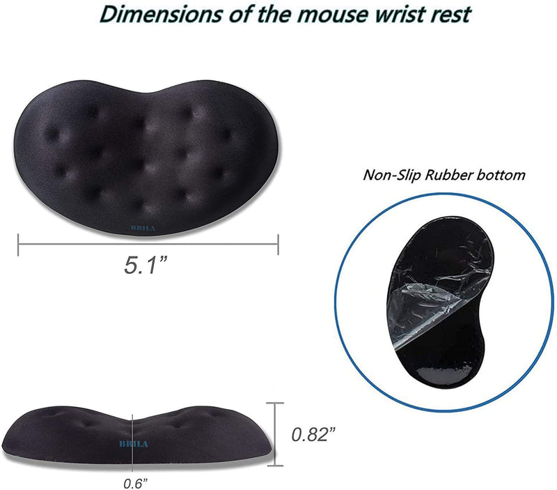 BRILA Memory Foam Mouse & Keyboard Wrist Rest Support Pad Cushion Set for Computer, Laptop, Office Work, PC Gaming - Massage Holes Design - Easy Typing Wrist Pain Relief (Black) Black Bundle