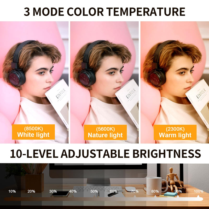Video Conference Lighting - Webcam Light for Streaming, 3 Color Adjustable Light & Anti-Blue-Light, LED Monitor Laptop Light for Zoom Calls, Video Conference, Online Class, Live Streaming