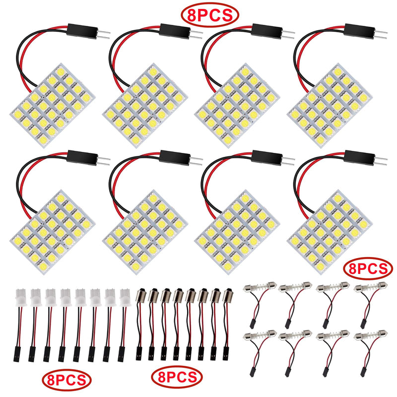 [AUSTRALIA] - HUAZIZ 8 pieces super white energy-saving 5050 24 SMD LED panel dome light interior reading plate light roof ceiling interior wired lamp + 8 pieces garland adapter 