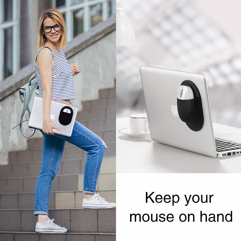 Epessa Universal Stick-On Mouse Pouch, Mouse Holder for Wireless Mouse, Reusable Adhesive, No Glue Residue, Compatible with iPad or MacBook (Black) Black