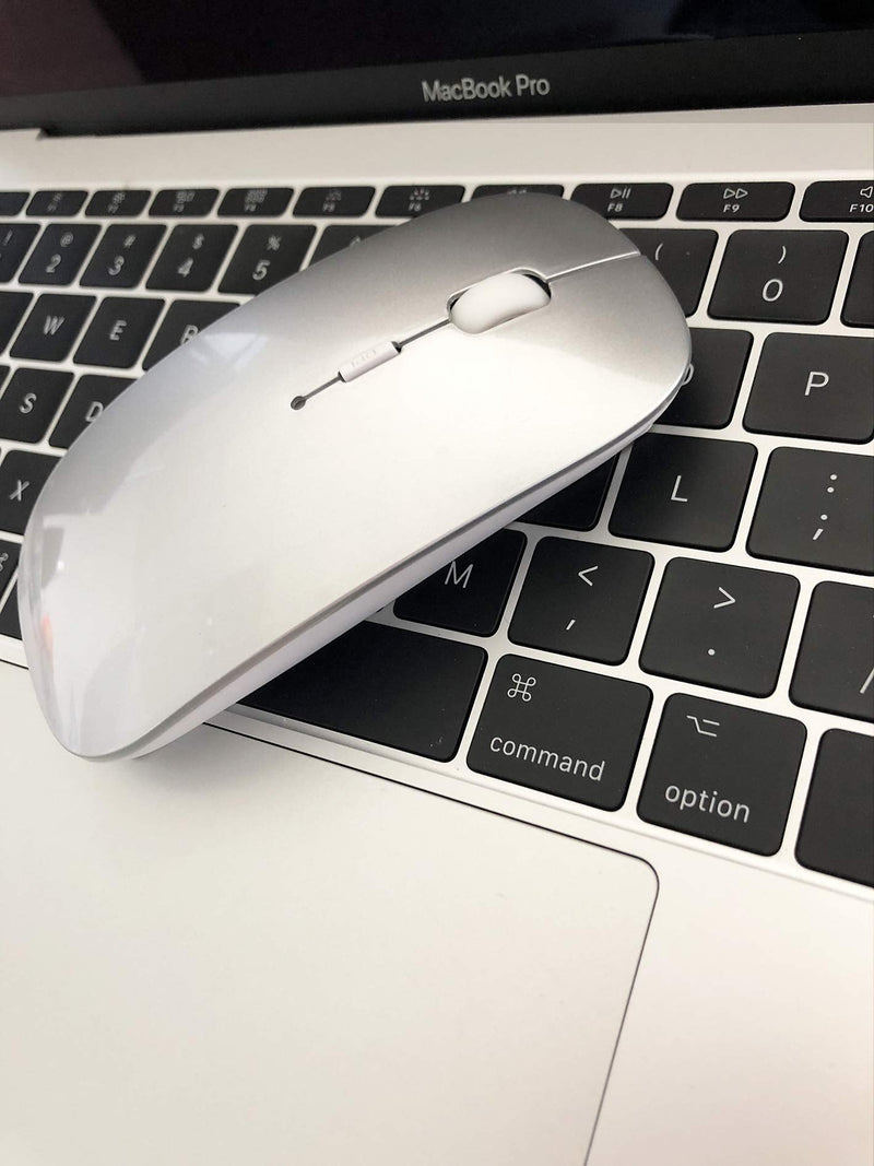 Rechargeable Bluetooth Mouse for Laptop iPad Pro iPad Air MacBook Pro MacBook Air Wireless Mouse for Laptop Mac MacBook Chromebook Win8/10 silver