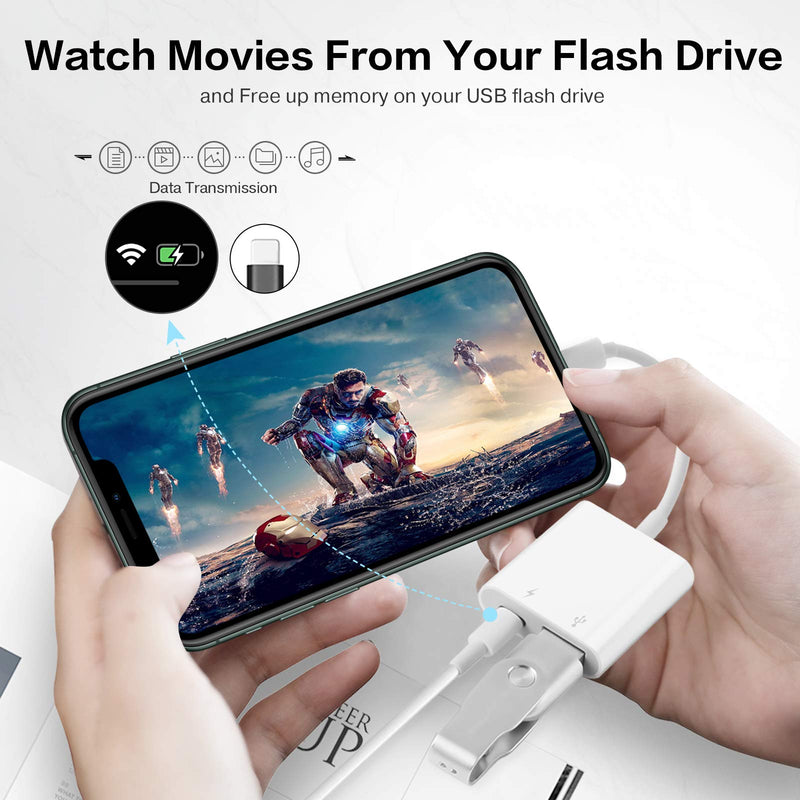 USB Camera Adapter with Charging Port, Portable USB Female OTG Adapter Compatible with iPhone iPad, iPad to USB Adapter Plug and Play Support Card Reader