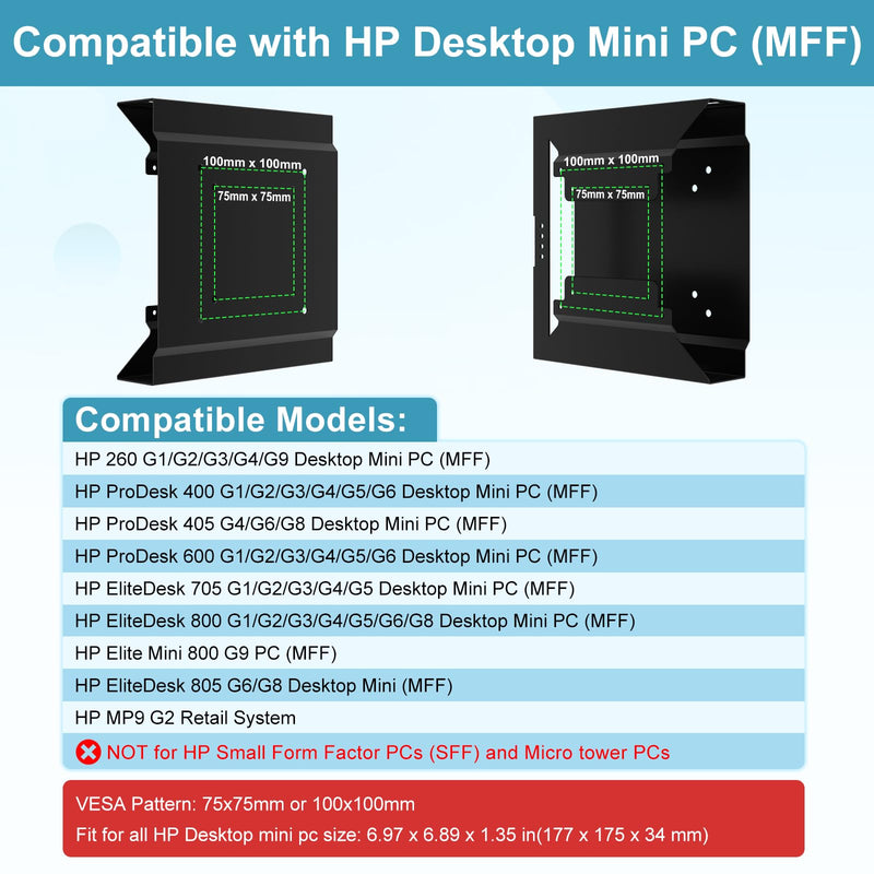 Mini PC Mount for HP, VESA Wall Under Desk Mount or Mount to a Monitor Arm for HP EliteDesk 800 G4 G3 G5 G9 EliteDesk 705 805, HP Pro Mini 400 260, HP ProDesk 400 405 600 Mini PC with Pen Holder