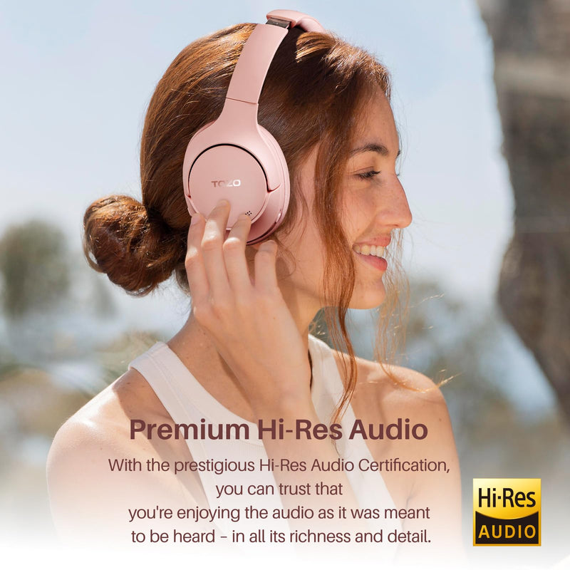 TOZO Hybrid Active Noise Cancelling Headphones, Hi Res Audio | Wireless Over Ear Bluetooth Headset, 60H Playtime, Custom EQ via App Deep Bass Comfort Fit Ear Cups, for Home Office Travel Pink