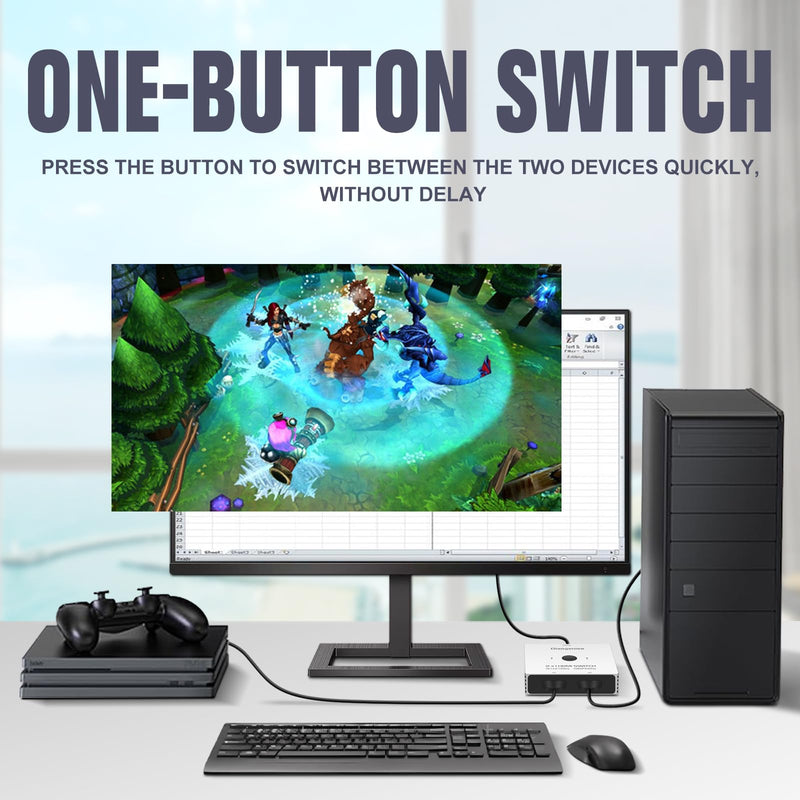 HDMI Switch 4K@120hz，2 in 1 Out switcher Splitter 4Kx2K@120hz，4K@144hz,1080p@240hz,HDMI 2.0b 2x1,Aluminum Shell, Compatible with PS4 PS5, Xbox, Fire Stick, Apple TV, Roku, PC, TV