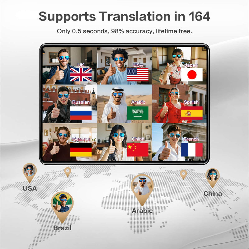 EarlySincere AI Smart Glasses, Smart Translation Glasses That Support 164 Language Translation, IP65 Waterproof Smart Sunglasses, Classic Aviator Sunglasses with Voice Assistant/AI Call/Chat GPT