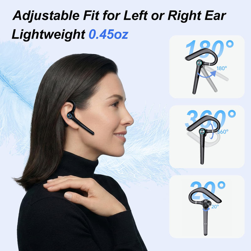 [AUSTRALIA] - ONE LIFE Bluetooth Headset with Microphone, Bluetooth Earpiece for Work, Wireless Headset with Mic, 15H Talk Time, 500mAh Charging Case, Bluetooth 5.3, LED Display for Office, Laptop, Phone, Driving Black 