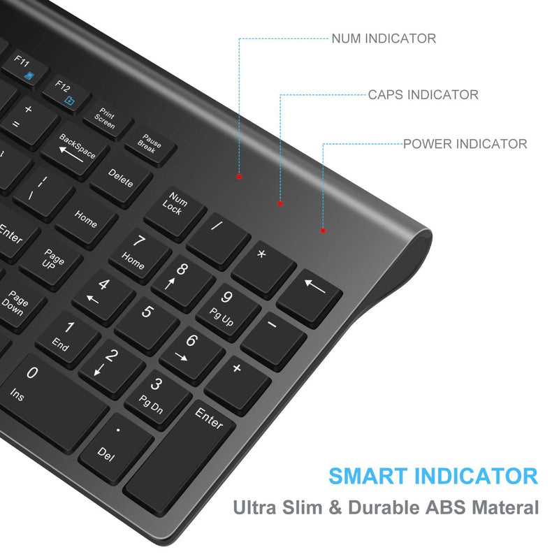 LeadsaiL Wireless Keyboard and Mouse, Wireless Mouse and Keyboard Combo, Cordless USB Computer Keyboard and Mouse Set, Ergonomic, Silent, Compact Slim for Windows Laptop, Apple, iMac, Desktop, PC Black