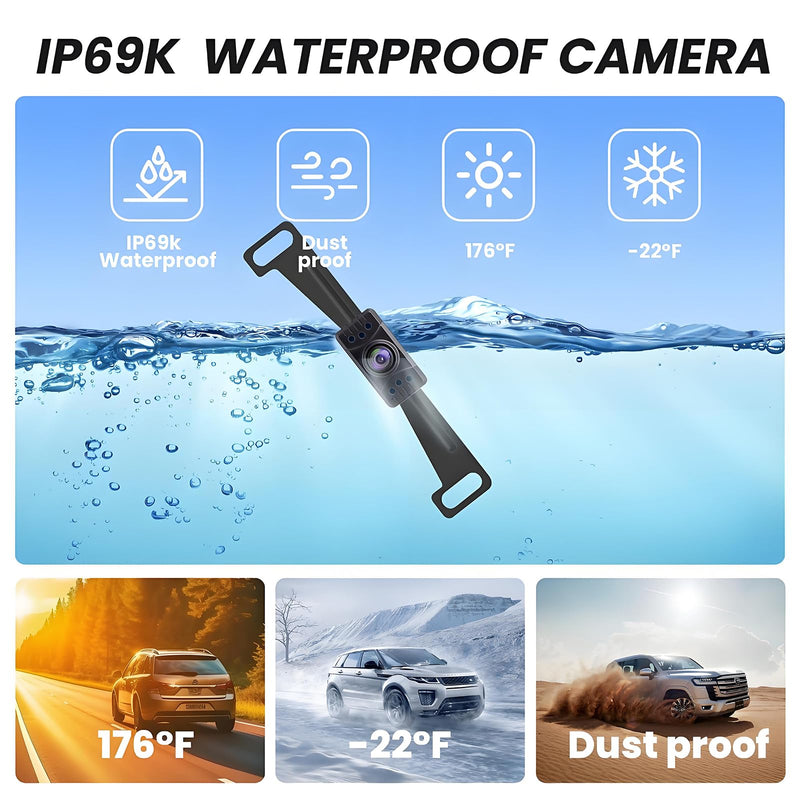 Backup Camera HD 1080P Wired Easy Setup Plug-Play Rear View License Plate Bracket Camera Motion Detection IP69 Waterproof - 4.3 inch Monitor Full Color Clear Night Vision Camere for Car Truck SUV RV