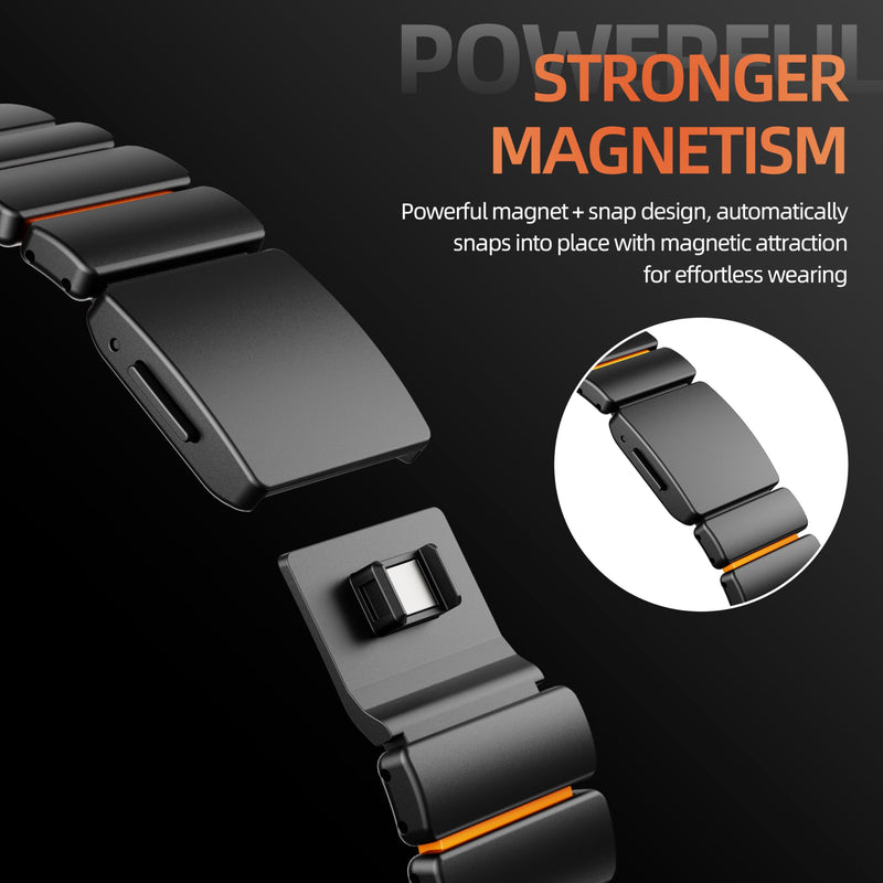 Magnetic Titanium Band Compatible with Apple Watch Ultra 3/2/1 Band 49mm 46mm 45mm 44mm 42mm, Luxury Silicone Dual-Layer Link Bracelet for iWatch Series 11 10 9 8 7 6 5 4 SE Men Women Black-Orange 49mm/46mm/45mm/44mm/42mm(Series 3)