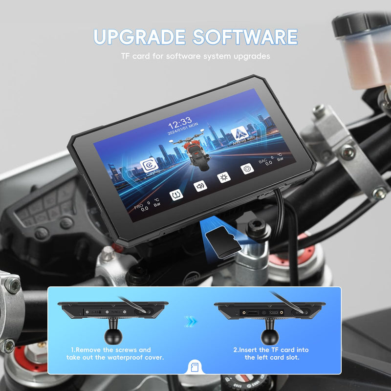 SIXTOP 5 Inch Motorcycle CarPlay GPS Navigation System with Wireless Apple CarPlay Android Auto Waterproof Touch Screen Portable Car Play Moto, Support Bluetooth, Siri/Google Assistant Voice Control