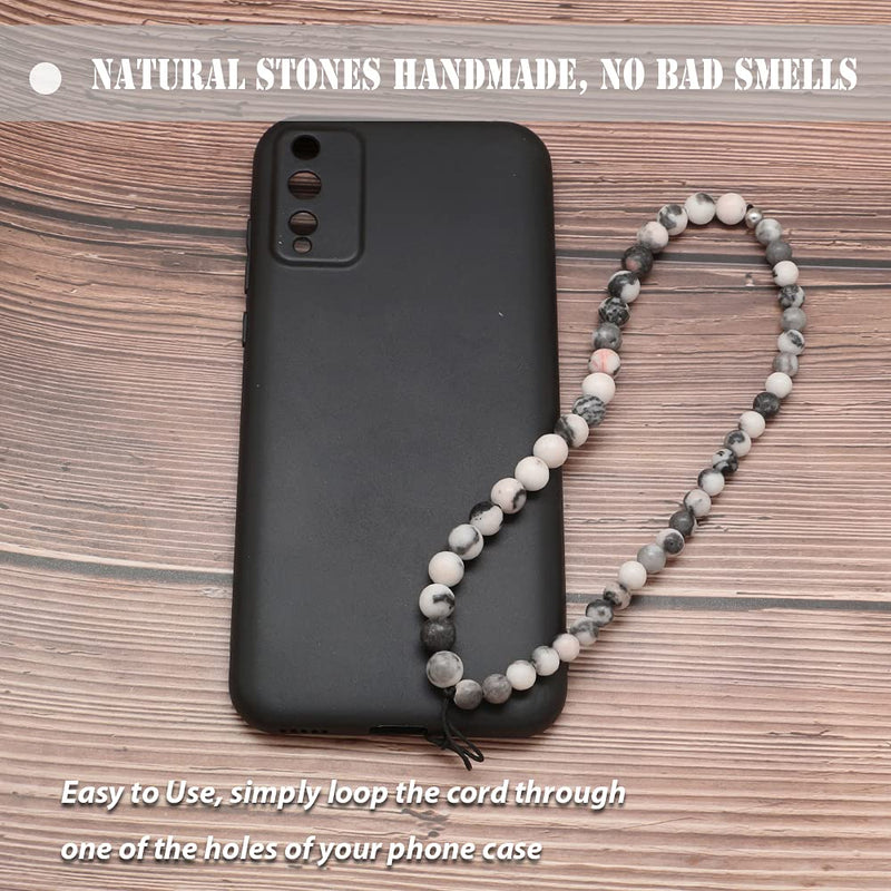 C&L Accessories Beaded Phone Charm Cell Phone Lanyard Wrist Strap Handmade Natural Gemstone Pink Zebra Jasper
