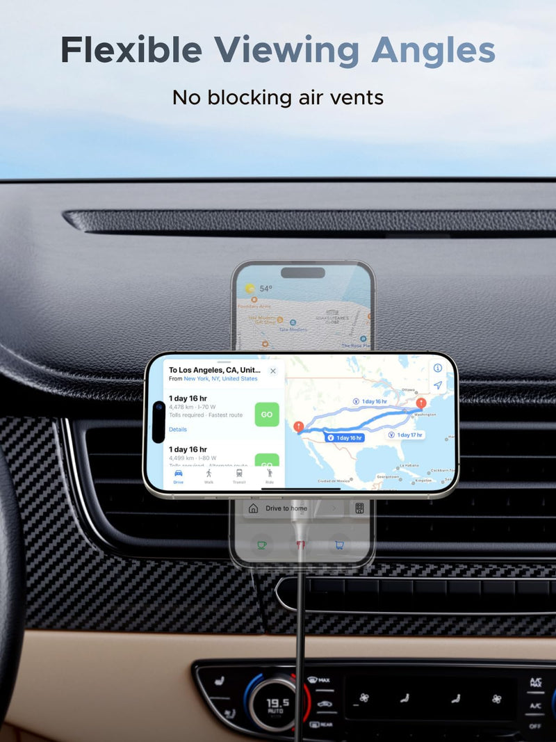 UGREEN MagFlow 25W Qi2.2 MagSafe Compatible Wireless Car Charger Mount | Air Vent Clip and Fast Power, 360°Adjustable Car Phone Holder for iPhone 17-12 Series and More, Includes USB-C Cable