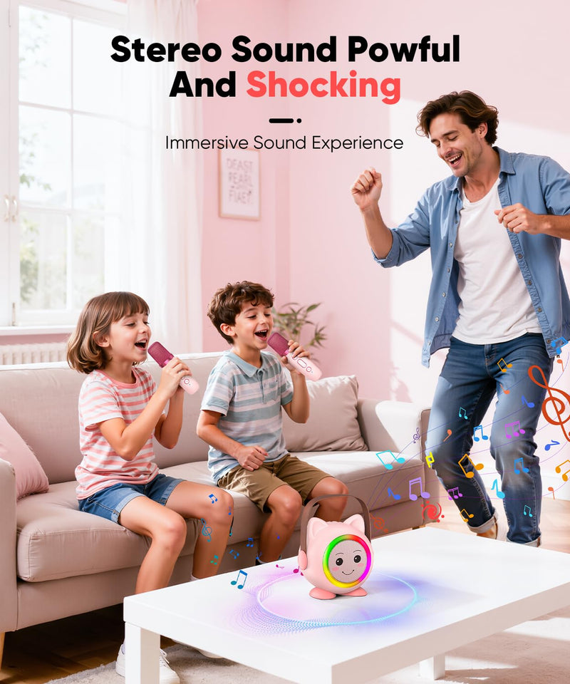 [AUSTRALIA] - Mini Karaoke Machine Toy for Kids, Portable Karaoke Machine with 2 Wireless Microphone for 4,5,6,7,8,9,10,11,12+ Years Old Christmas Birthday Gifts Girls Boys (Pink) Pink 2 Mic 