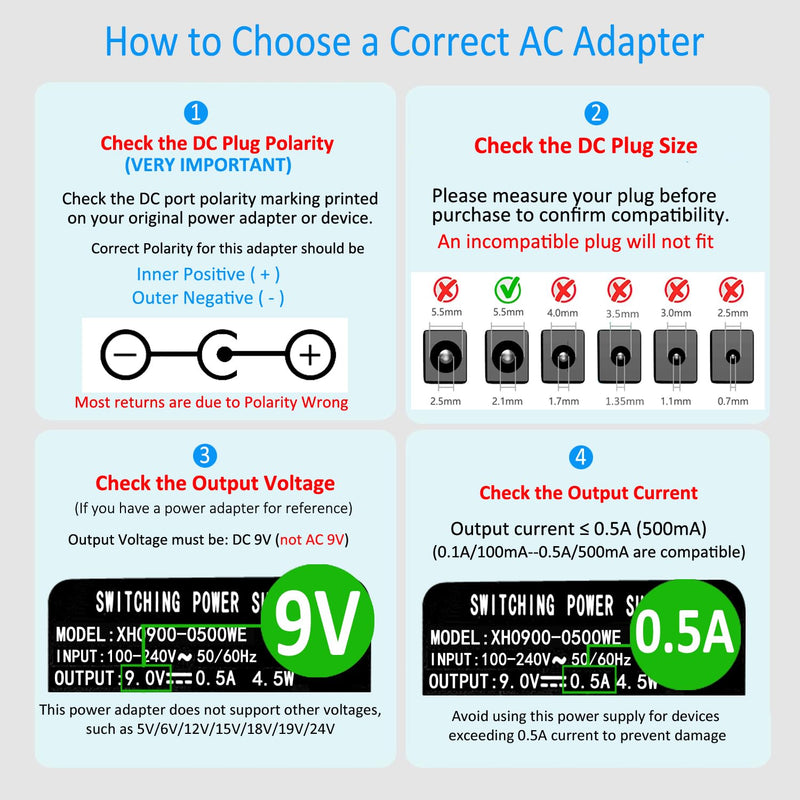 [AUSTRALIA] - Security-01 DC 9V 0.5A 500mA Power Supply Adapter, Connector 5.5mm x 2.1mm, Center Positive 
