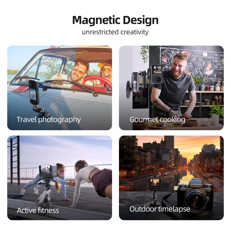 TELESIN Magnetic Mount Magnet Metal Mounts Accessories for Action Camera, 360 Quick Release Car Holder Attach for GoPro Max Hero 12 11 10 9 8 7 6 Insta360 X2 X3 Go3 Ace Pro DJI Action 4 Osmo Pocket 3 Magnetic Car Mount