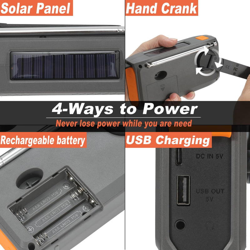 [AUSTRALIA] - 7400mWh Solar Hand Crank Emergency Weather Radio, NOAA/AM/FM Wind Up Radio with Flashlight, Cell Phone Charger, SOS Alarm, Digital Display for Hurricane Survival Camping Outdoor 