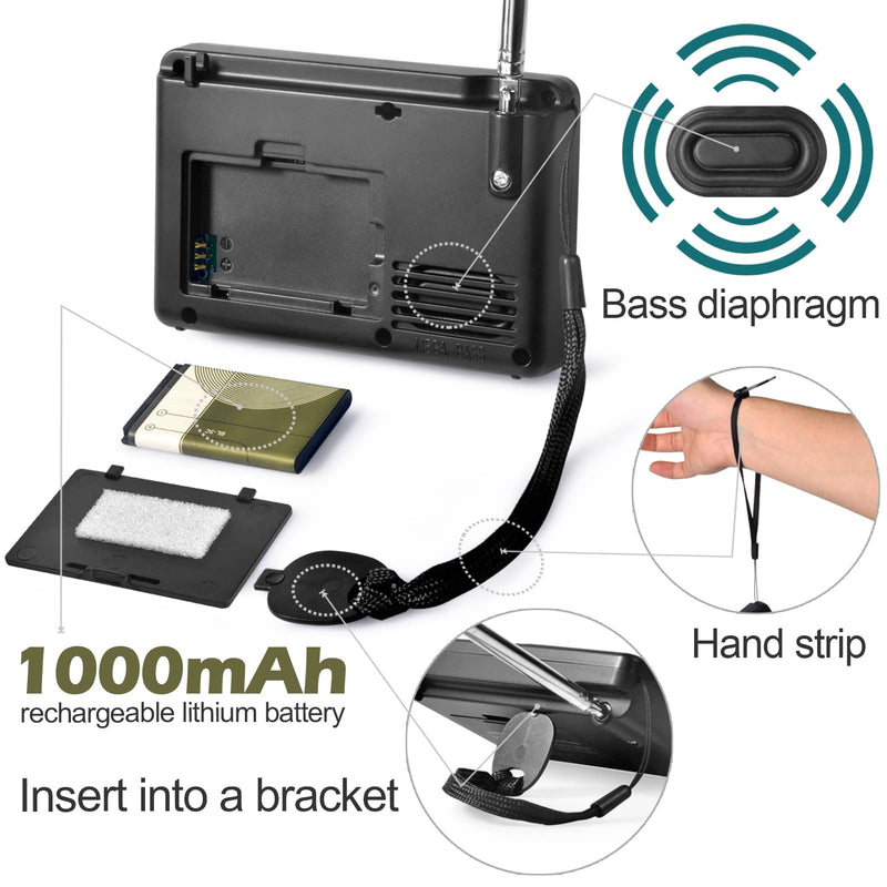 [AUSTRALIA] - ZHIWHIS Portable Bluetooth Radio, FM AM Shortwave Radios with Sleep Timer and Preset Function, Rechargeable Digital Recorder, Stereo MP3 Player with Lyric Display, Support Micro SD Card and AUX ZWS-603 (green backlight) 