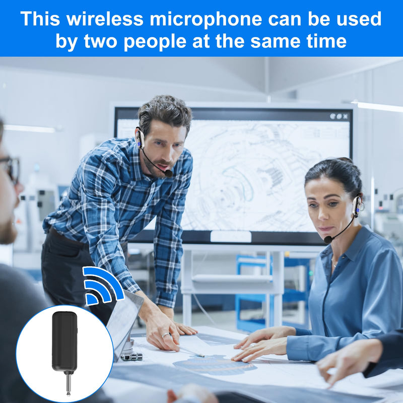 Wireless Headset Microphone Double Mic: UHF Mics Head for Two People with LED Digital Display - Head Handheld Mic 2 in 1, 165 ft Range for Voice Amplifier, Tour Guide, Teaching, Fitness, PA System Silver2
