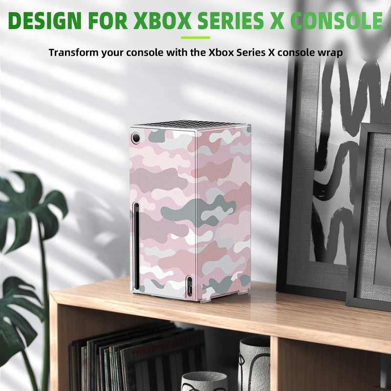 Magnetic Smart Wraps for Xbox Series X Console, Full Protection Protective Cover Case for Xbox Series X Accessories with Premium PU Leather and Soft Inner Lining - Pink Camo