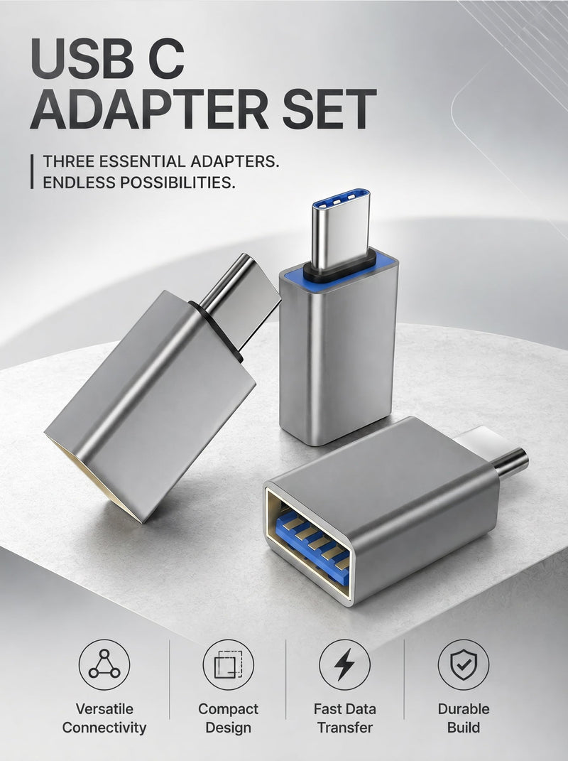 USB C to USB Adapter, Space Black, 3 Pack | 5Gbps, USB 3.1