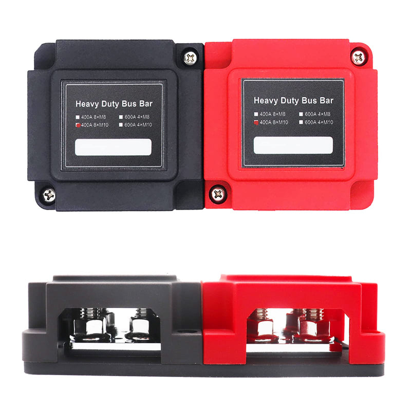 400 Am Power Distribution Block Bus Bar Pair with Cover Marine Bus Bar, Automotive, and Solar Wiring 8x3/8 M10 Studs Heavy Duty Power 400A