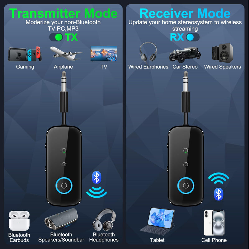 [AUSTRALIA] - Premium Pro Bluetooth 5.4 Transmitter Receiver,Airplane Audio Adapter,Wireless Transmitter for TV/Travel Flight,Airline,Gym.Compatible with 2 AirPods/Headphones,Bluetooth Receiver for Car/Home Stereo Black 